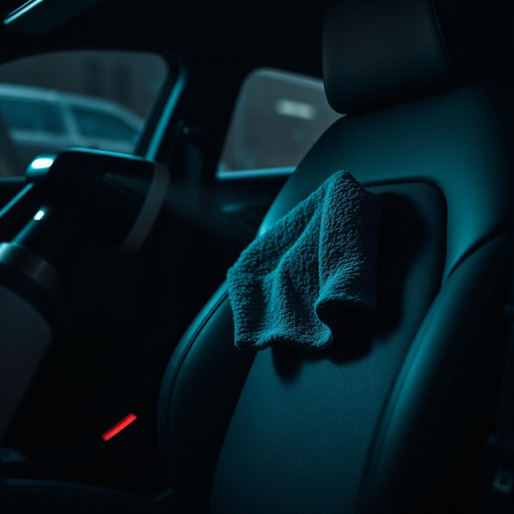 Car interior being deep cleaned with a microfibre cloth